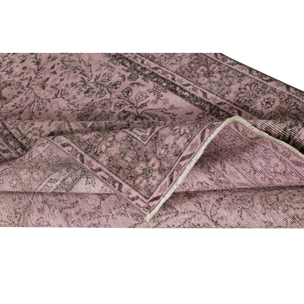 Vintage Floral Design Turkish Wool Area Rug redyed in Pink Color for contemporary interiors