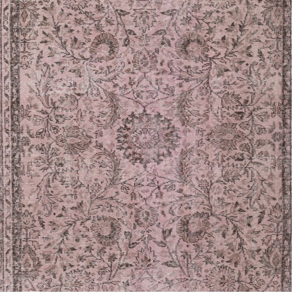 Vintage Floral Design Turkish Wool Area Rug redyed in Pink Color for contemporary interiors