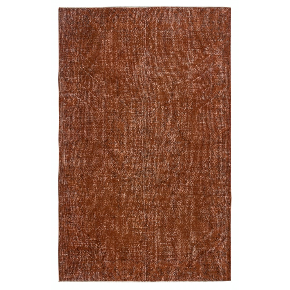 Hand-Made Floor Rug from Turkey. Orange Color Re-Dyed Area Rug