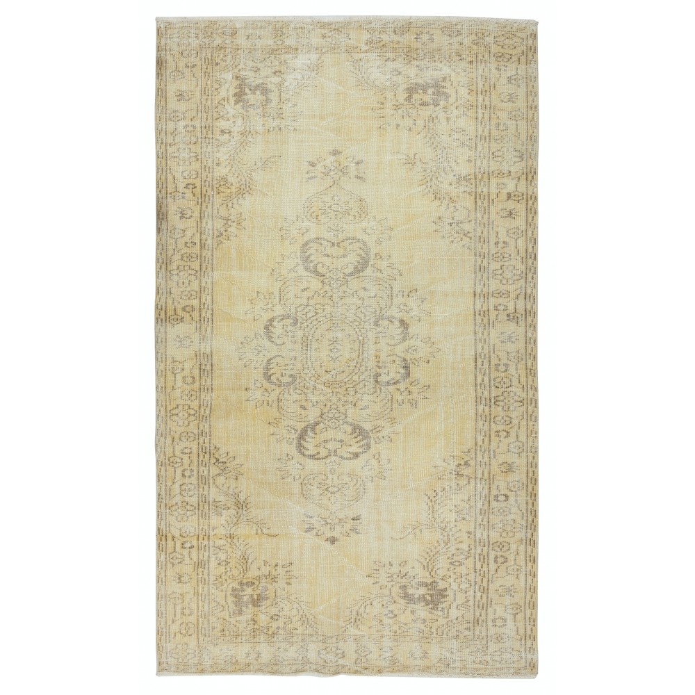 Rustic Unique Handmade Area Rug, 1960s Sun Faded Turkish Carpet