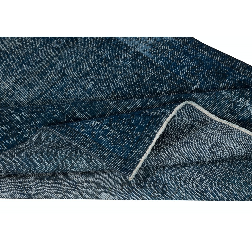 Handmade Turkish Wool Area Rug in Navy Blue. Room Size Floor Covering