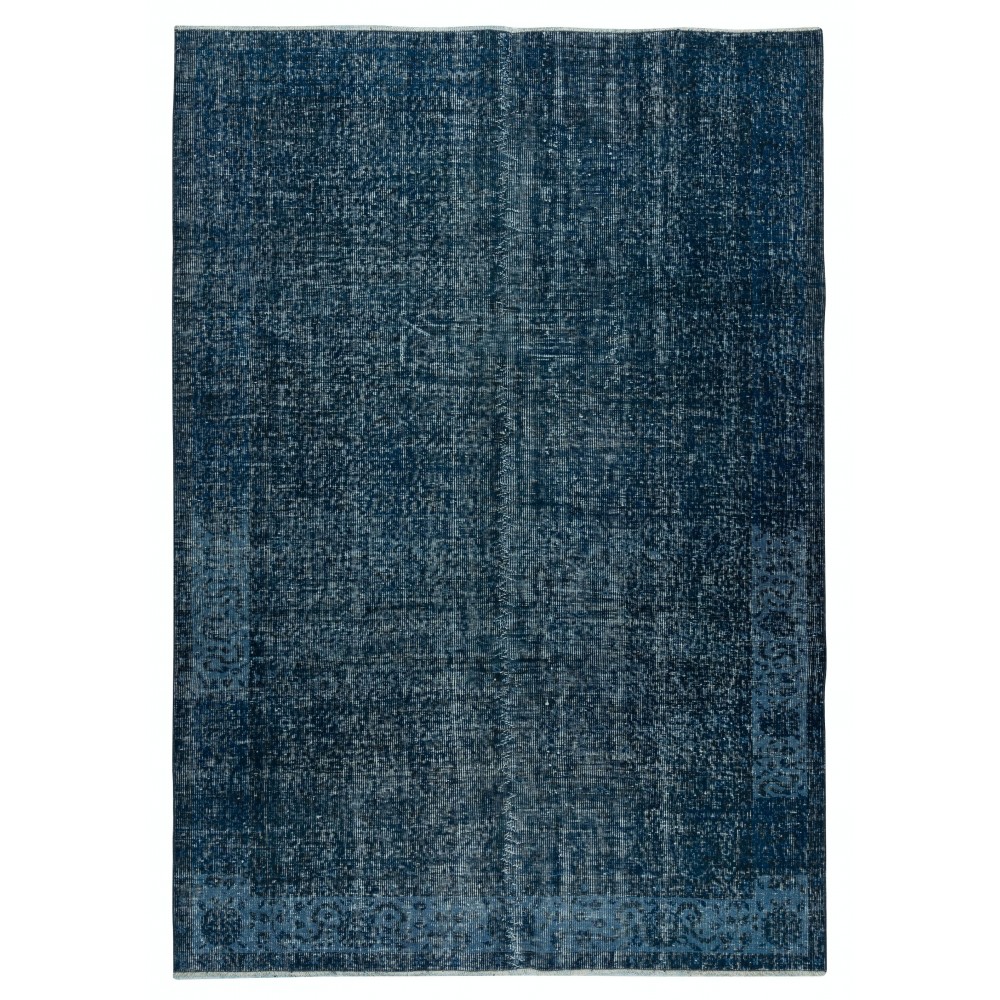 Handmade Turkish Wool Area Rug in Navy Blue. Room Size Floor Covering