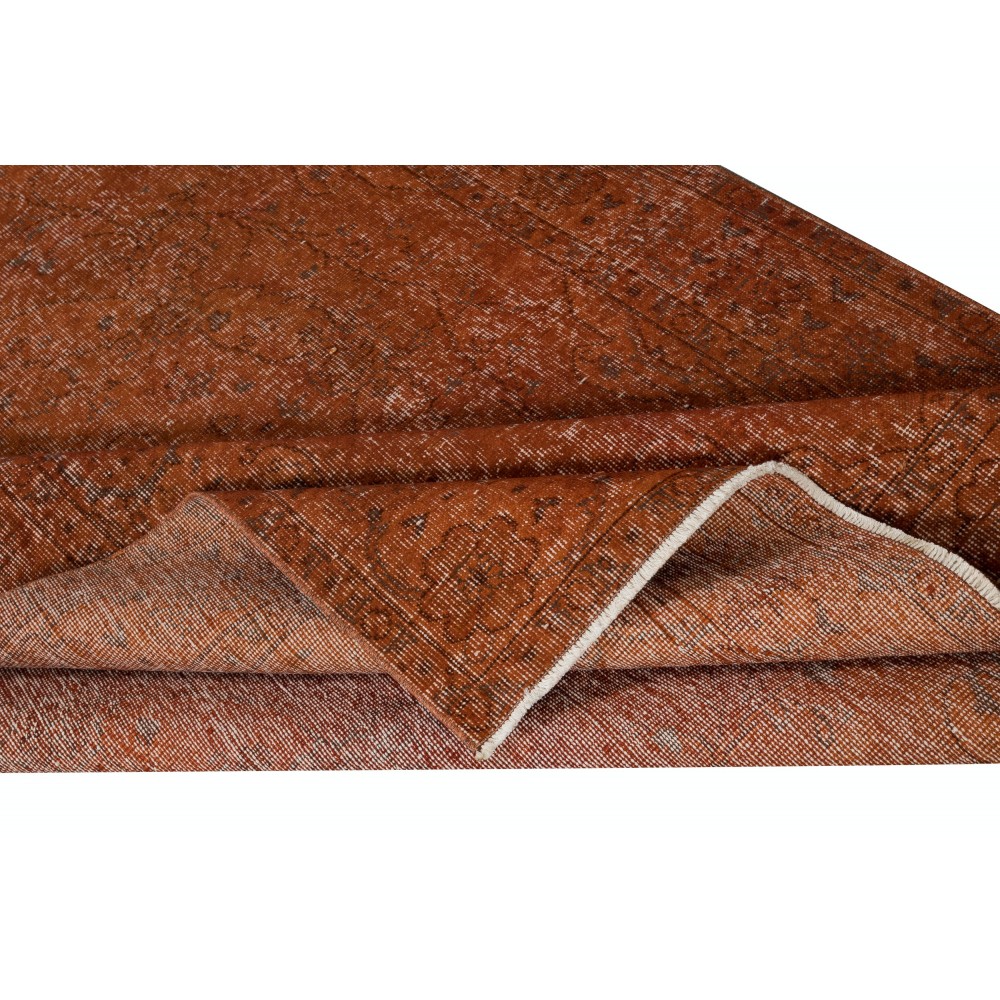 Handmade Turkish Wool Area Rug Re-Dyed in Orange for Modern Interiors