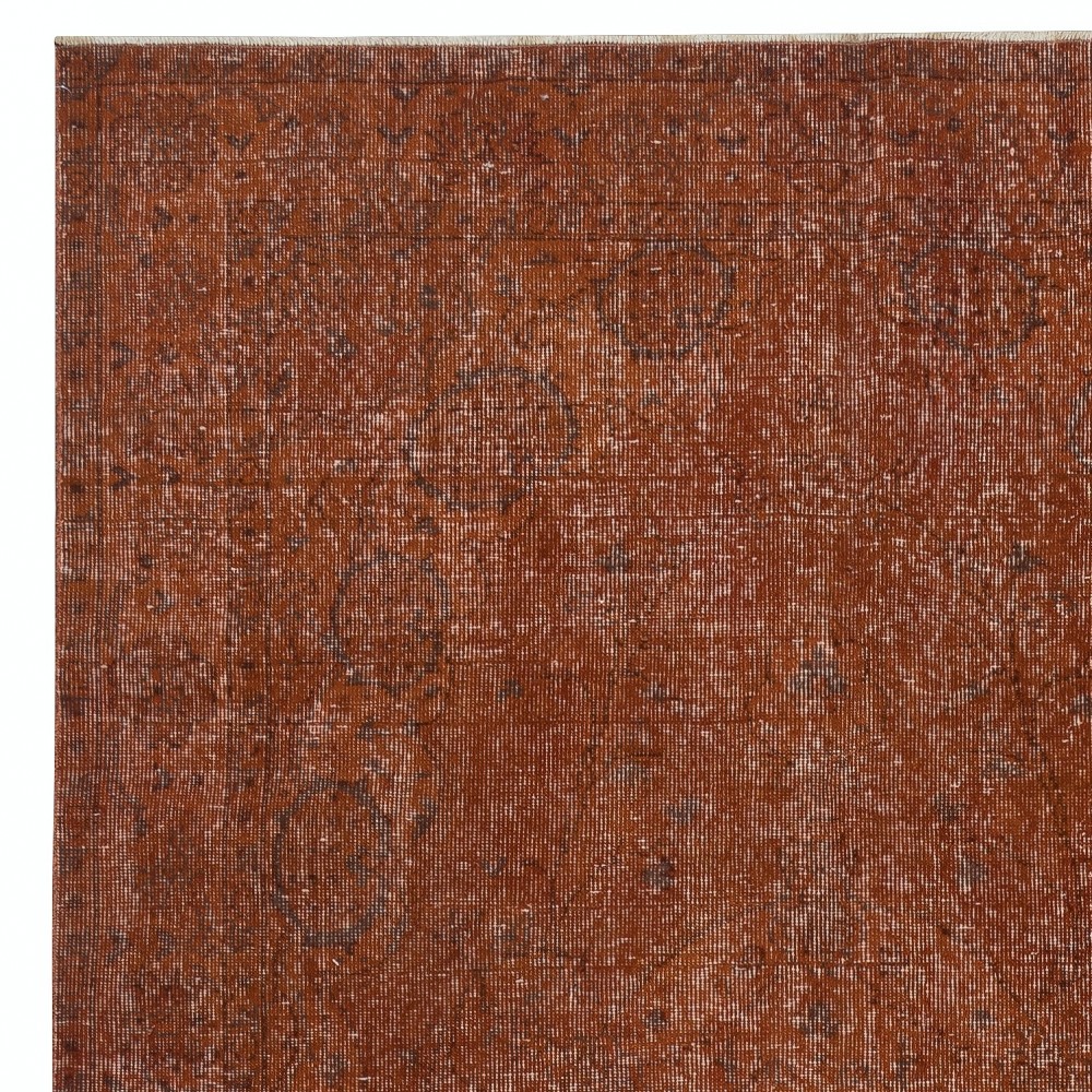 Handmade Turkish Wool Area Rug Re-Dyed in Orange for Modern Interiors