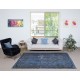 Vintage Handmade Turkish Area Rug redyed in Blue Color for modern interiors