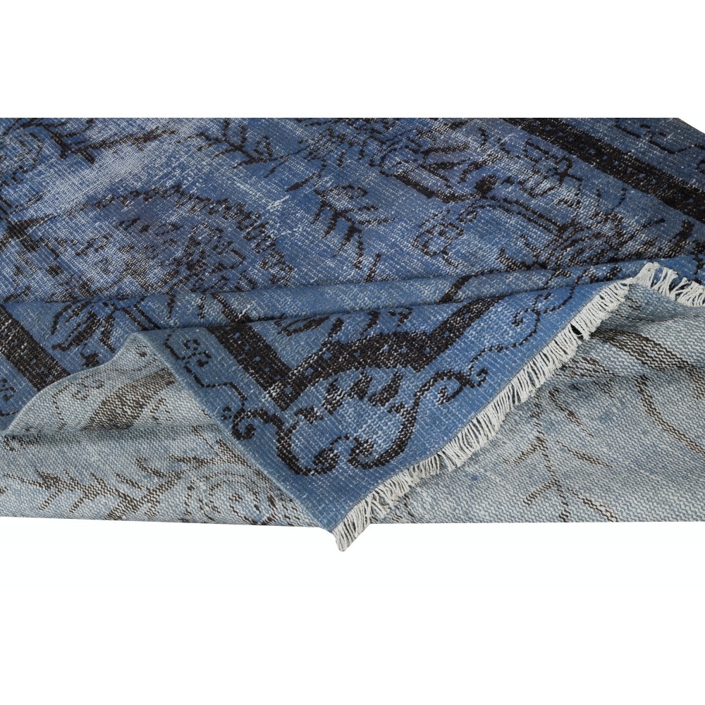 Vintage Handmade Turkish Area Rug redyed in Blue Color for modern interiors