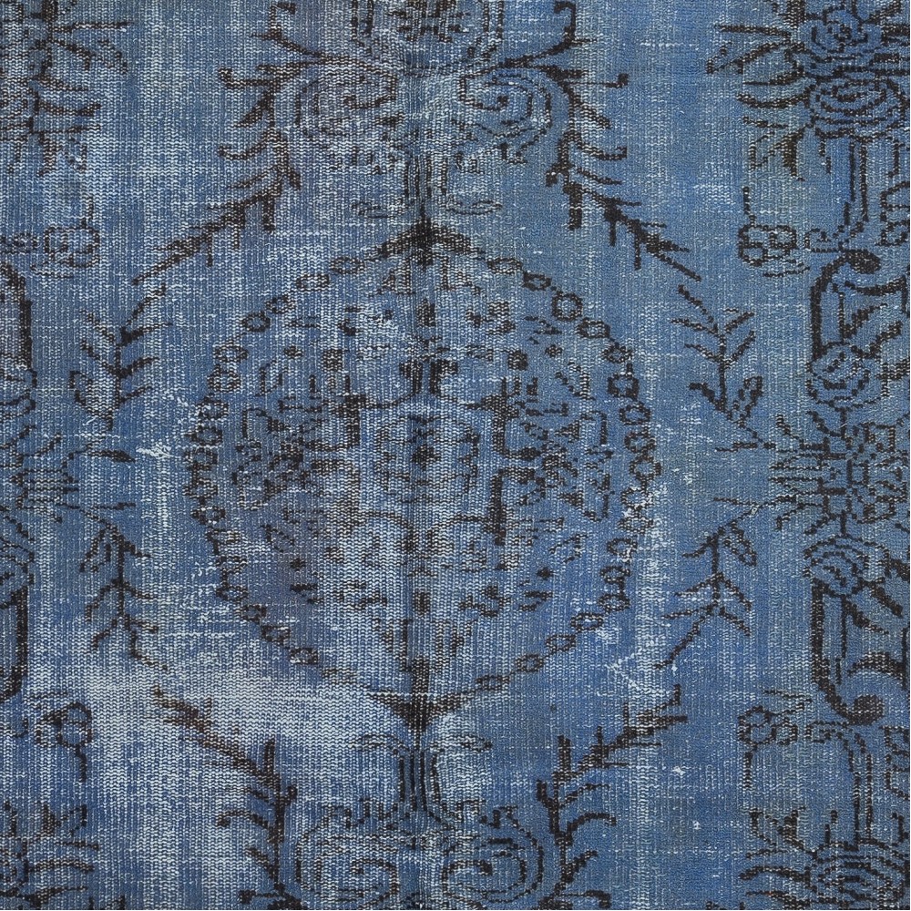 Vintage Handmade Turkish Area Rug redyed in Blue Color for modern interiors