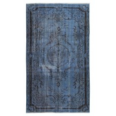 Vintage Handmade Turkish Area Rug redyed in Blue Color for modern interiors