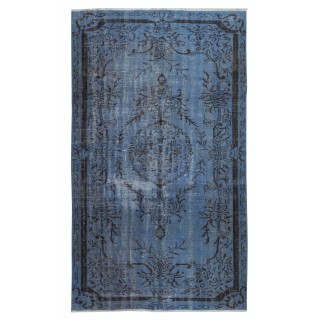 Vintage Handmade Turkish Area Rug redyed in Blue Color for modern interiors