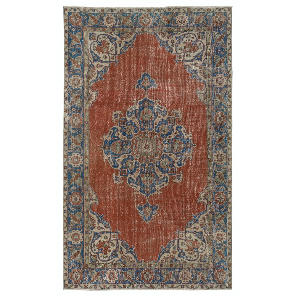 Hand knotted Vintage Turkish Wool Area Rug with Medallion Design
