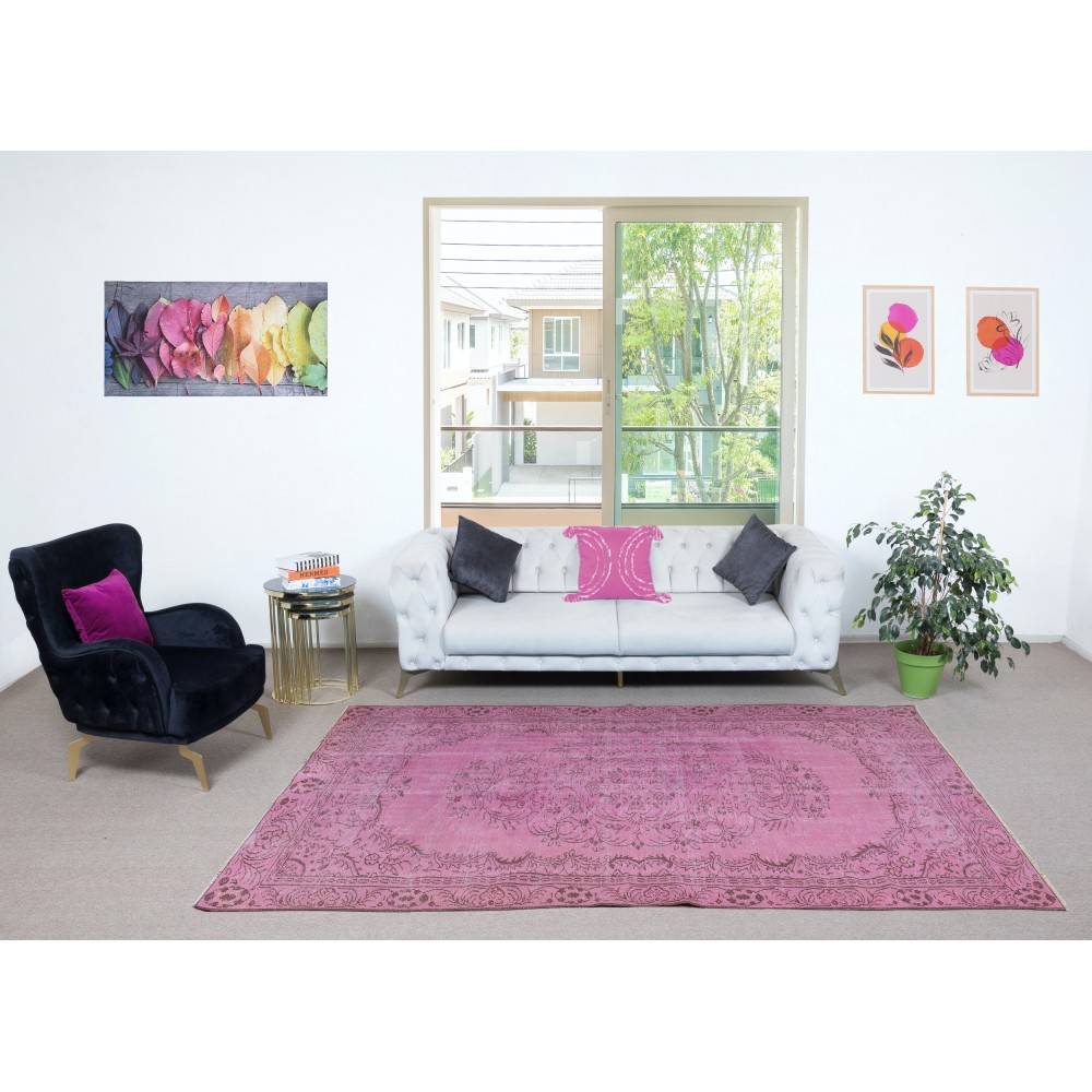 Handmade Area Rug for Kids Room. Pink Living Room Rug. Modern Bedroom Rug