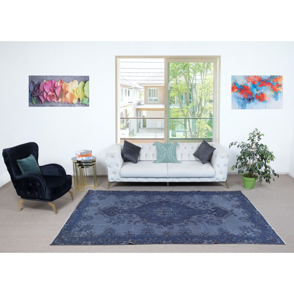 Modern Medallion Design Area Rug in Blue, Hand-woven and Hand-knotted in Turkey