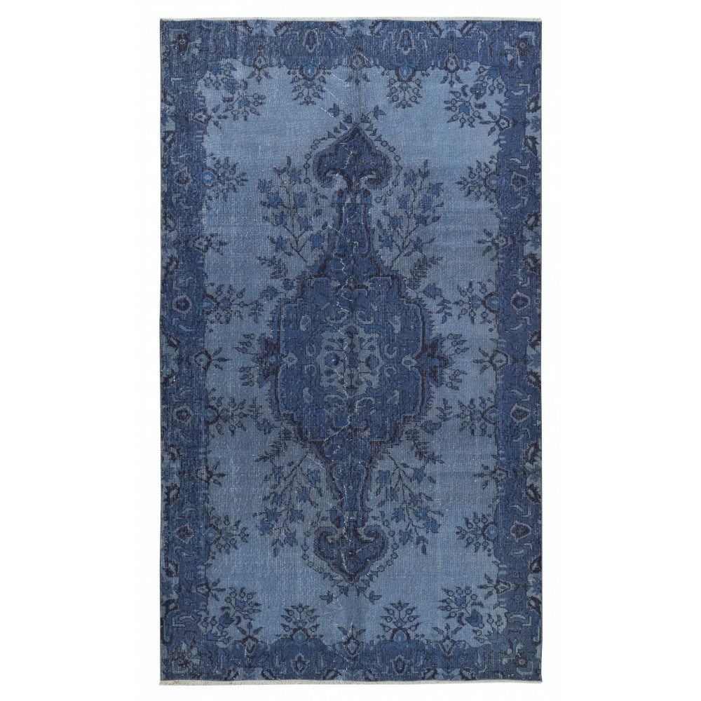 Modern Medallion Design Area Rug in Blue, Hand-woven and Hand-knotted in Turkey