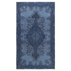 Modern Medallion Design Area Rug in Blue, Hand-woven and Hand-knotted in Turkey