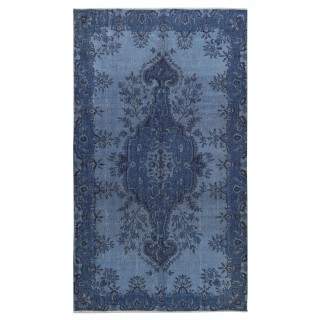 Modern Medallion Design Area Rug in Blue, Hand-woven and Hand-knotted in Turkey