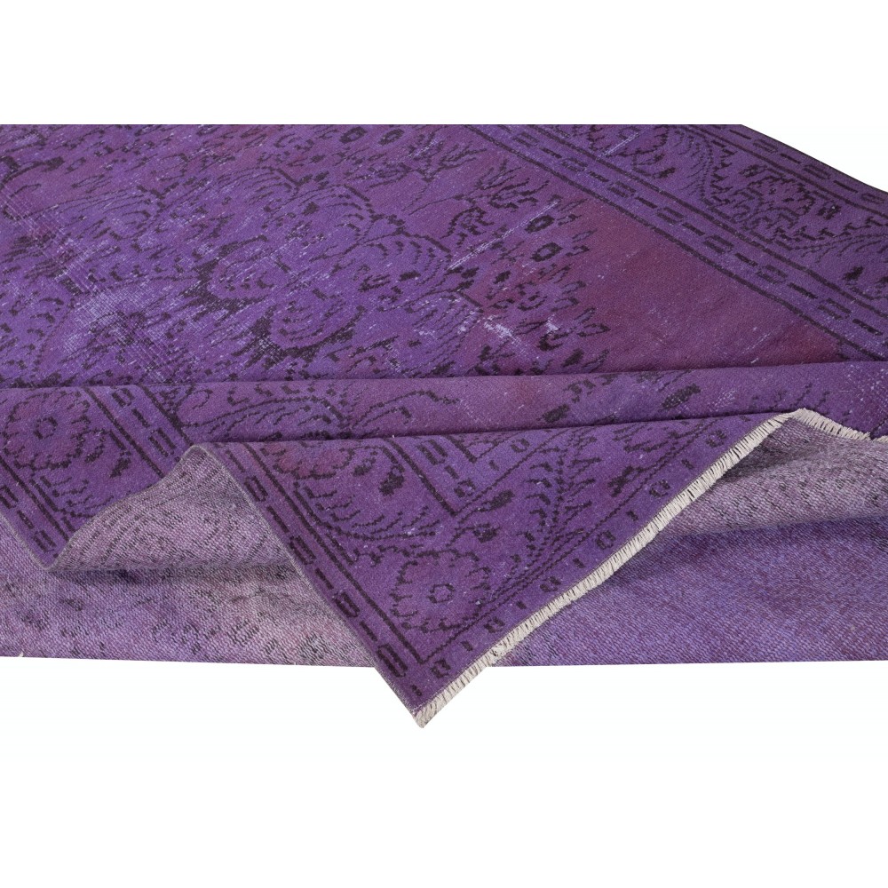 Vintage Handmade Turkish Area Rug redyed in Purple Color for contemporary interiors