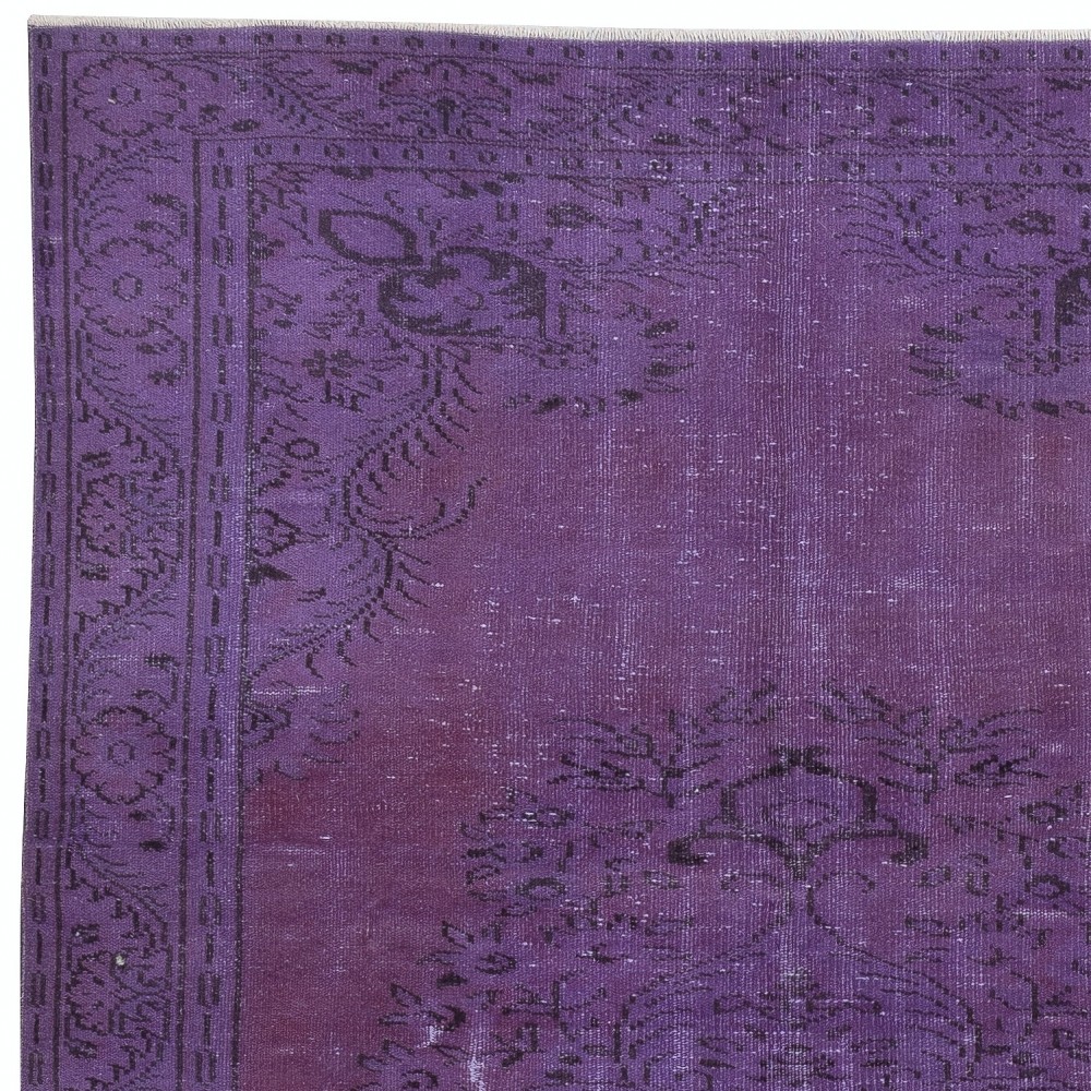 Vintage Handmade Turkish Area Rug redyed in Purple Color for contemporary interiors