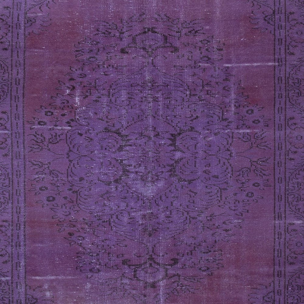 Vintage Handmade Turkish Area Rug redyed in Purple Color for contemporary interiors