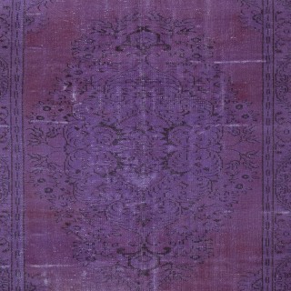 Vintage Handmade Turkish Area Rug redyed in Purple Color for contemporary interiors