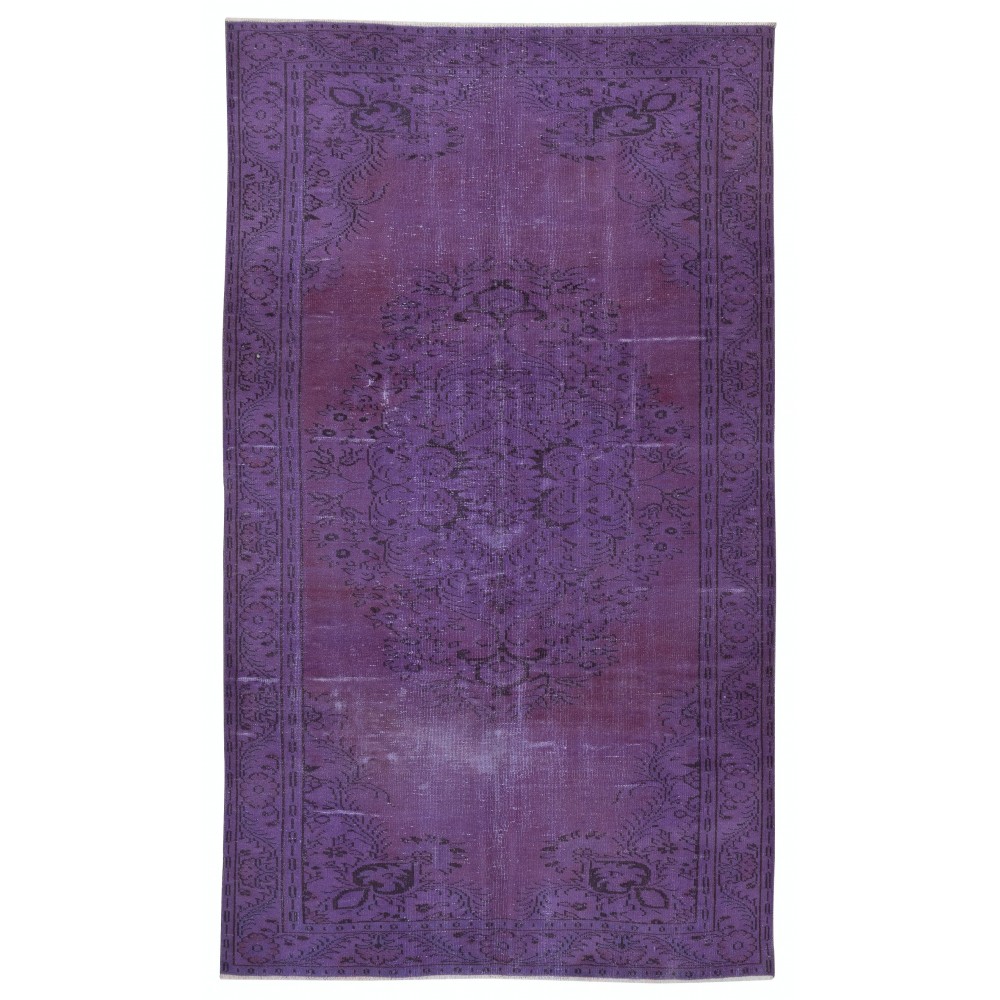 Vintage Handmade Turkish Area Rug redyed in Purple Color for contemporary interiors