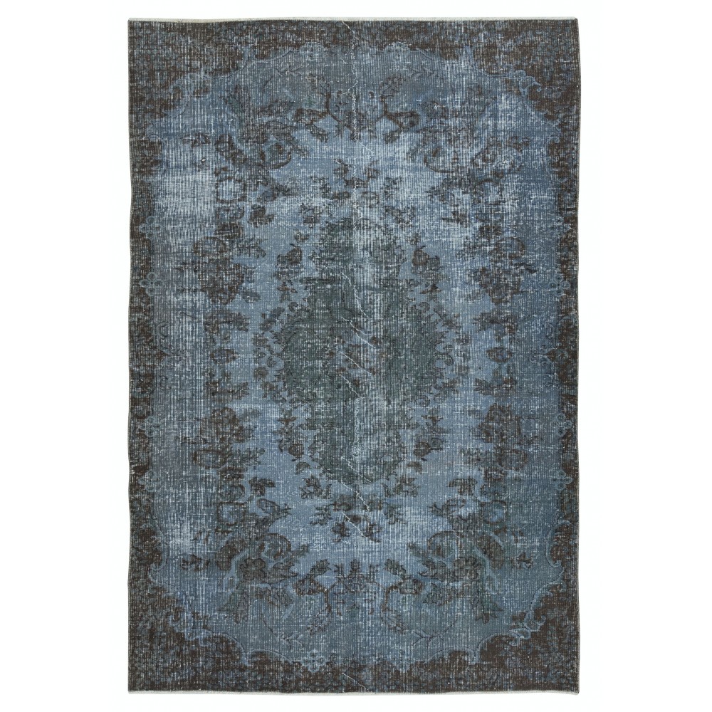 Modern Handmade Blue Color Turkish Wool Area Rug with Medallion Design