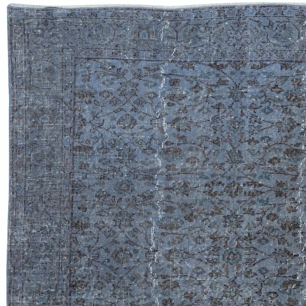 Decorative Blue Color Handmade Turkish Wool Area Rug with Flower Design