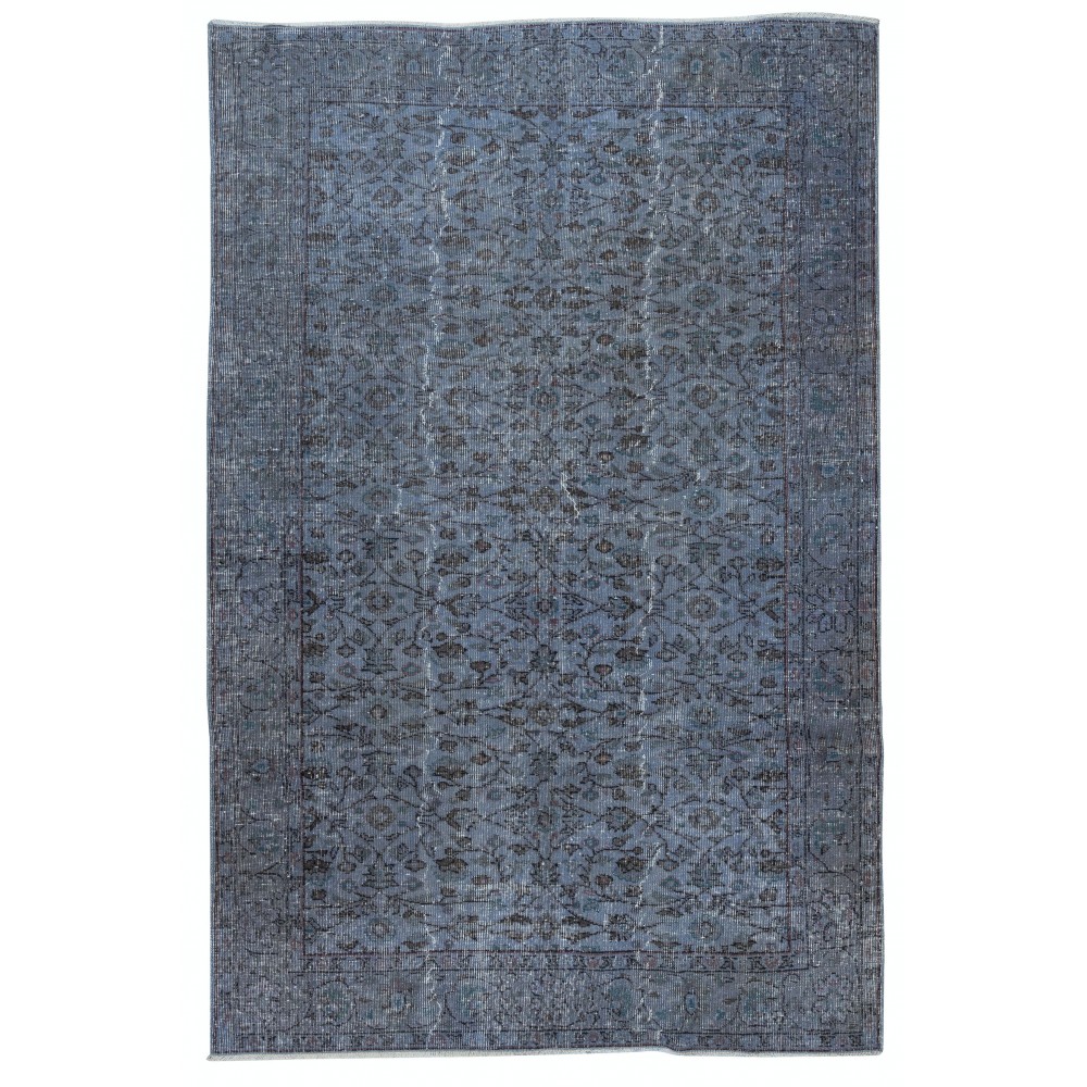 Decorative Blue Color Handmade Turkish Wool Area Rug with Flower Design