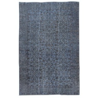 Decorative Blue Color Handmade Turkish Wool Area Rug with Flower Design