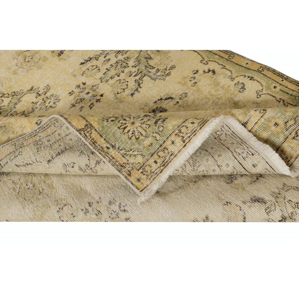 Contemporary Handmade Turkish Area Rug with Floral Garden Design in Yellow Background