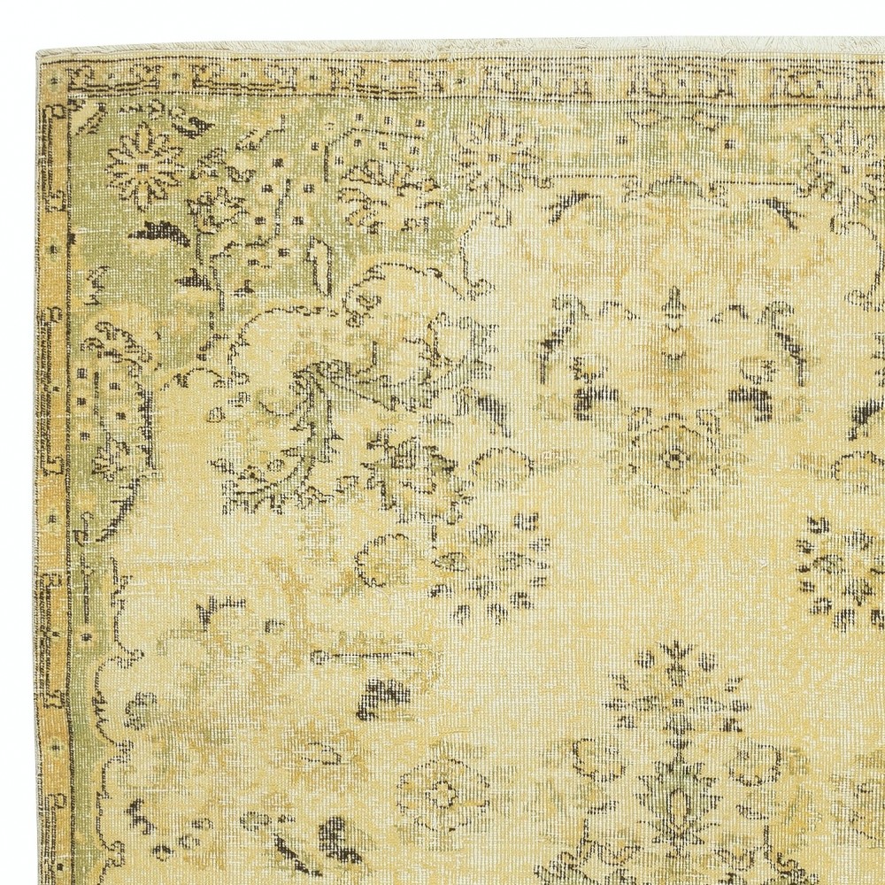 Contemporary Handmade Turkish Area Rug with Floral Garden Design in Yellow Background