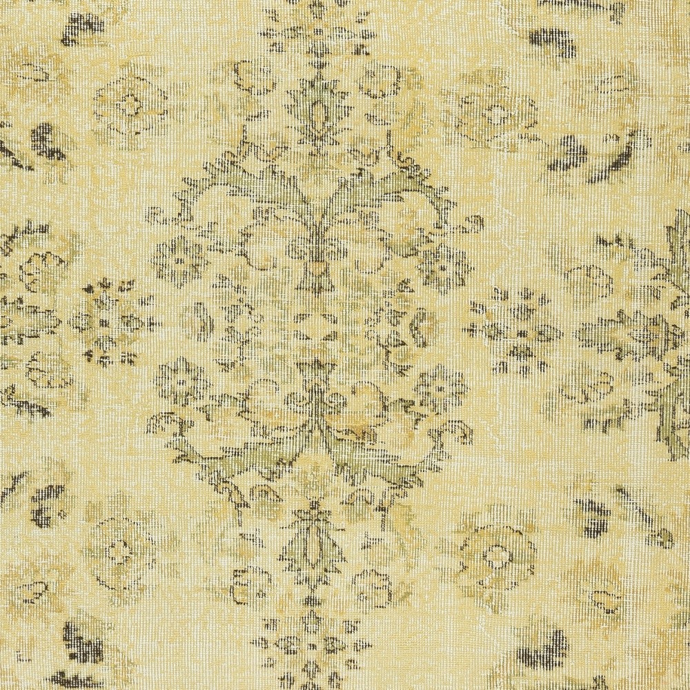 Contemporary Handmade Turkish Area Rug with Floral Garden Design in Yellow Background