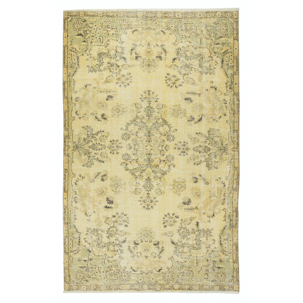 Contemporary Handmade Turkish Area Rug with Floral Garden Design in Yellow Background