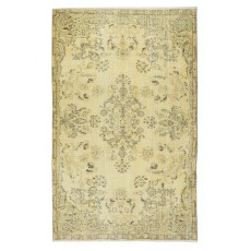 Contemporary Handmade Turkish Area Rug with Floral Garden Design in Yellow Background