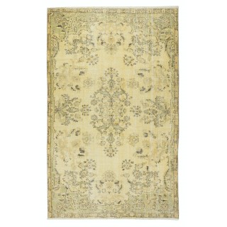 Contemporary Handmade Turkish Area Rug with Floral Garden Design in Yellow Background
