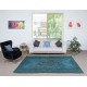 Modern Handmade Turkish Area Rug Over-Dyed in Blue. Woolen Floor Covering