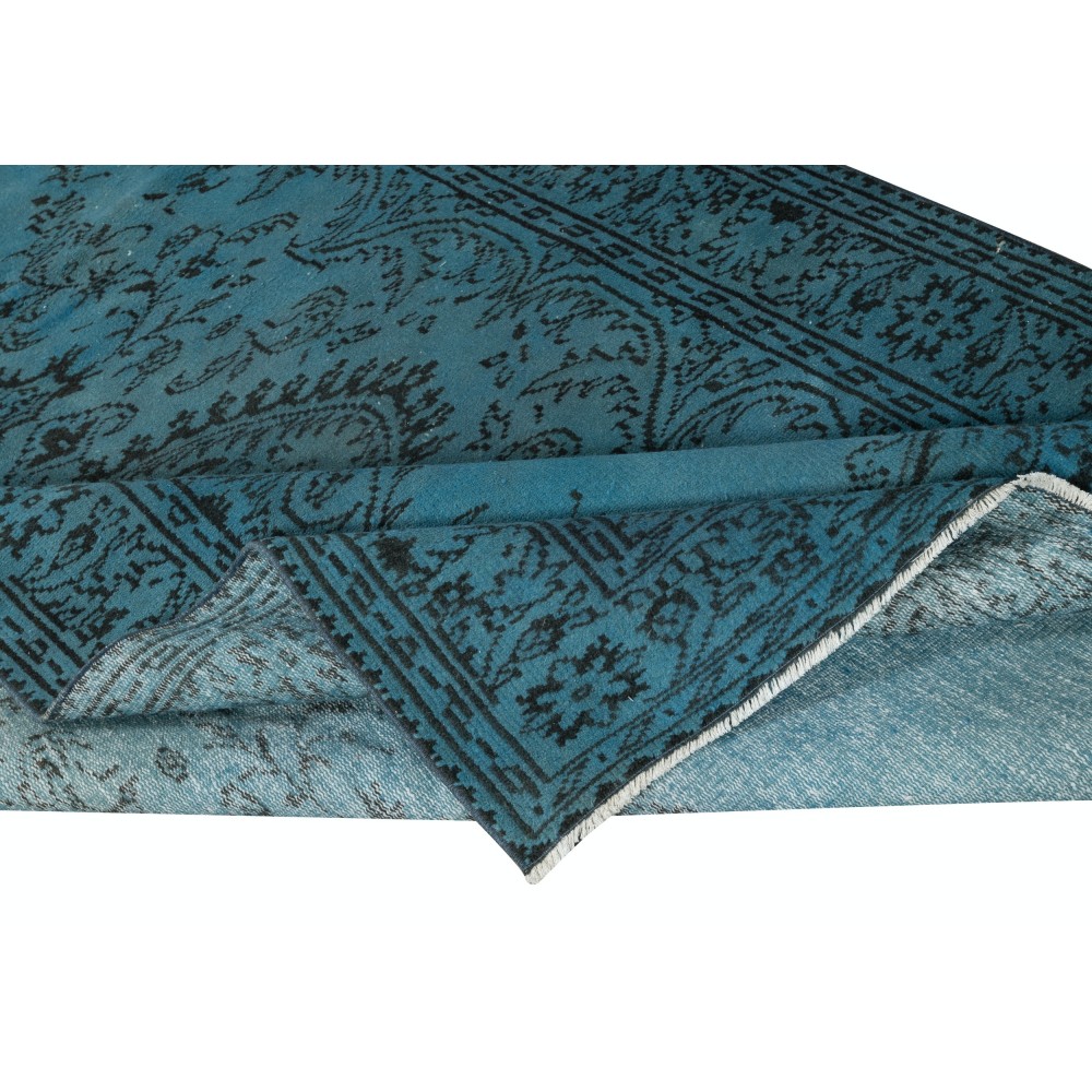 Modern Handmade Turkish Area Rug Over-Dyed in Blue. Woolen Floor Covering
