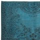 Modern Handmade Turkish Area Rug Over-Dyed in Blue. Woolen Floor Covering