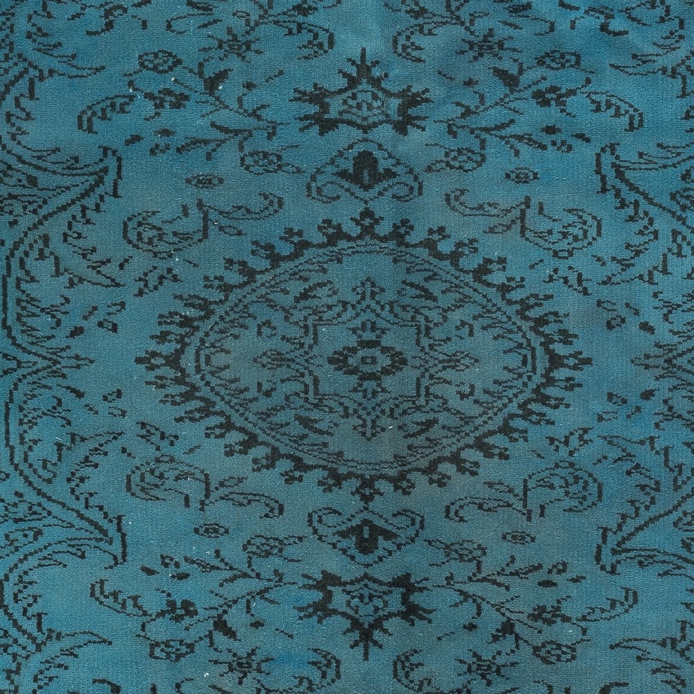 Modern Handmade Turkish Area Rug Over-Dyed in Blue. Woolen Floor Covering