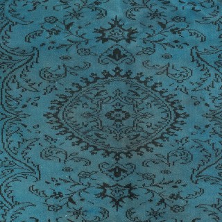 Modern Handmade Turkish Area Rug Over-Dyed in Blue. Woolen Floor Covering