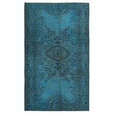 Modern Handmade Turkish Area Rug Over-Dyed in Blue. Woolen Floor Covering