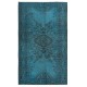 Modern Handmade Turkish Area Rug Over-Dyed in Blue. Woolen Floor Covering