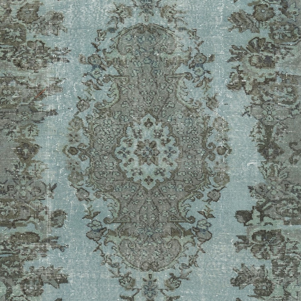 Contemporary Blue Area Rug with Medallion Design. Hand-Knotted in Turkey