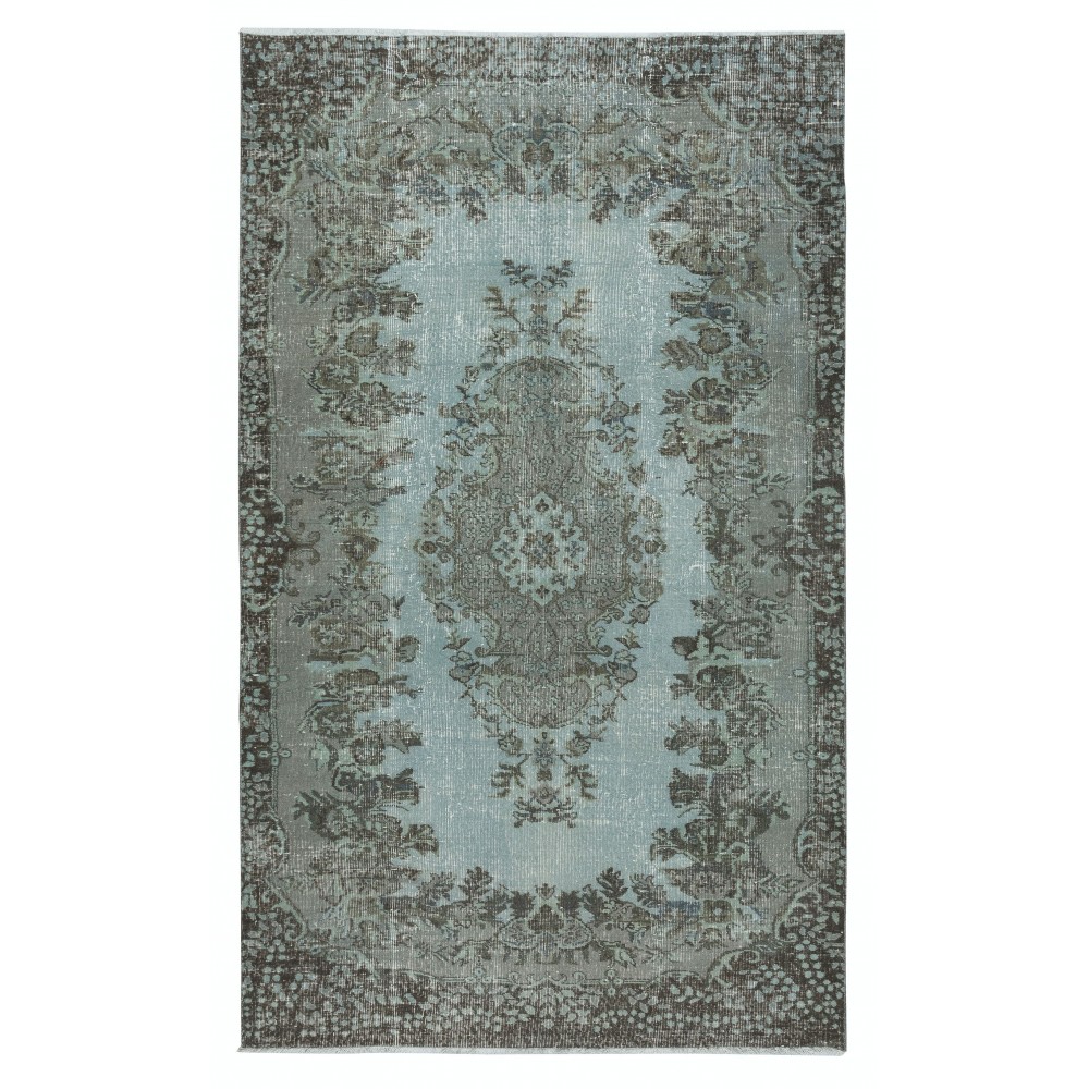 Contemporary Blue Area Rug with Medallion Design. Hand-Knotted in Turkey