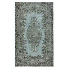 Contemporary Blue Area Rug with Medallion Design. Hand-Knotted in Turkey