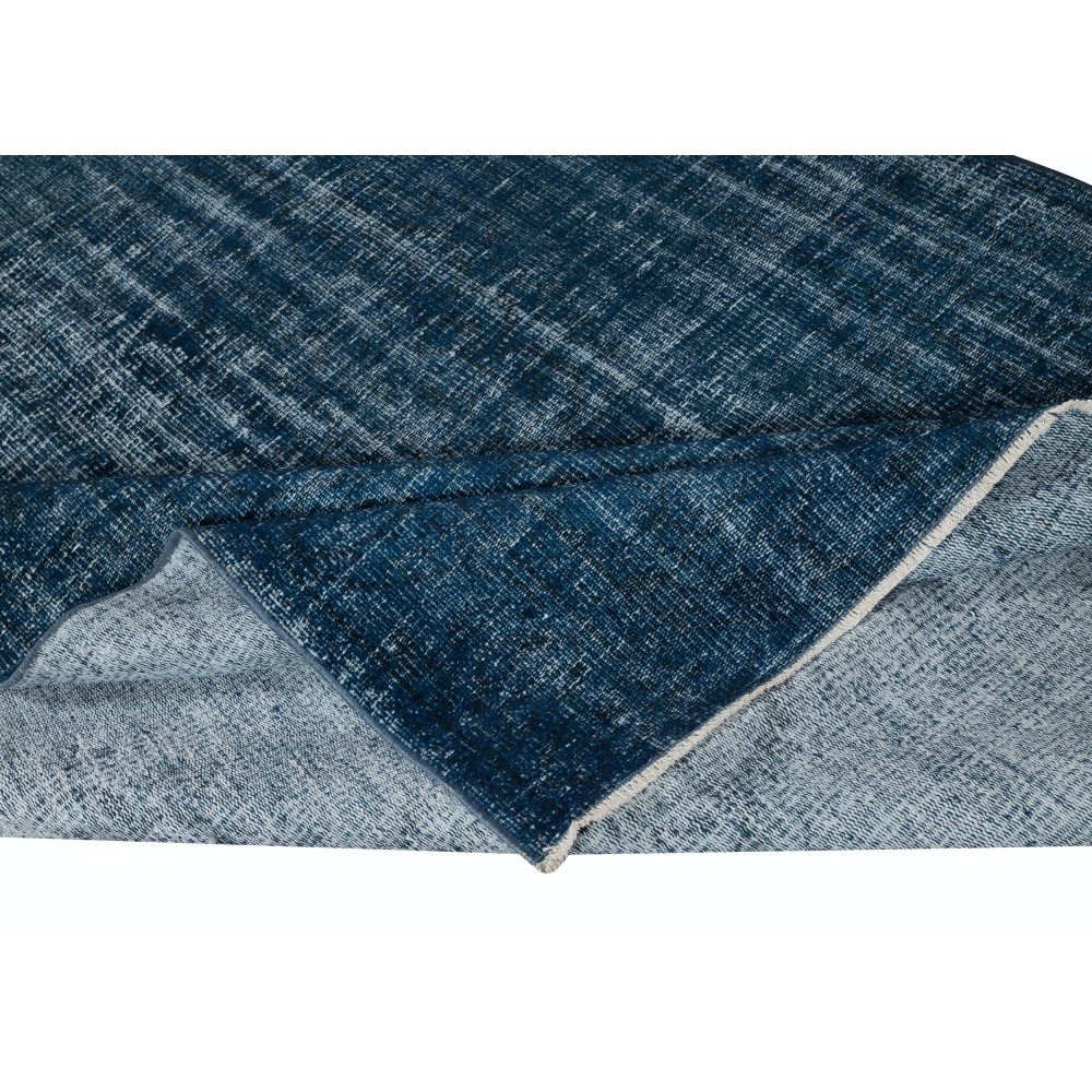 Hand Knotted Solid Navy Blue Color Area Rug, Modern Handmade Turkish Floor Covering