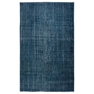 Hand Knotted Solid Navy Blue Color Area Rug, Modern Handmade Turkish Floor Covering