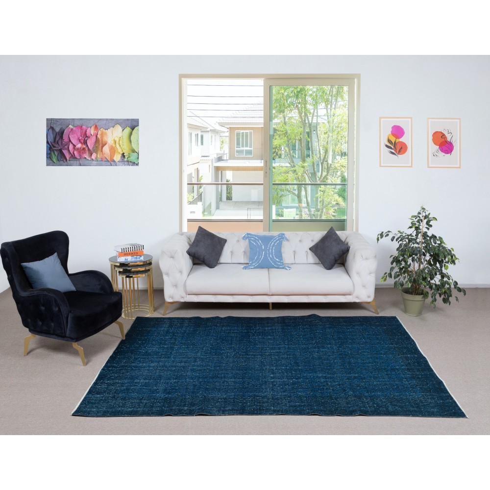 Solid Blue Area Rug for Modern Interiors, Handmade in Turkey