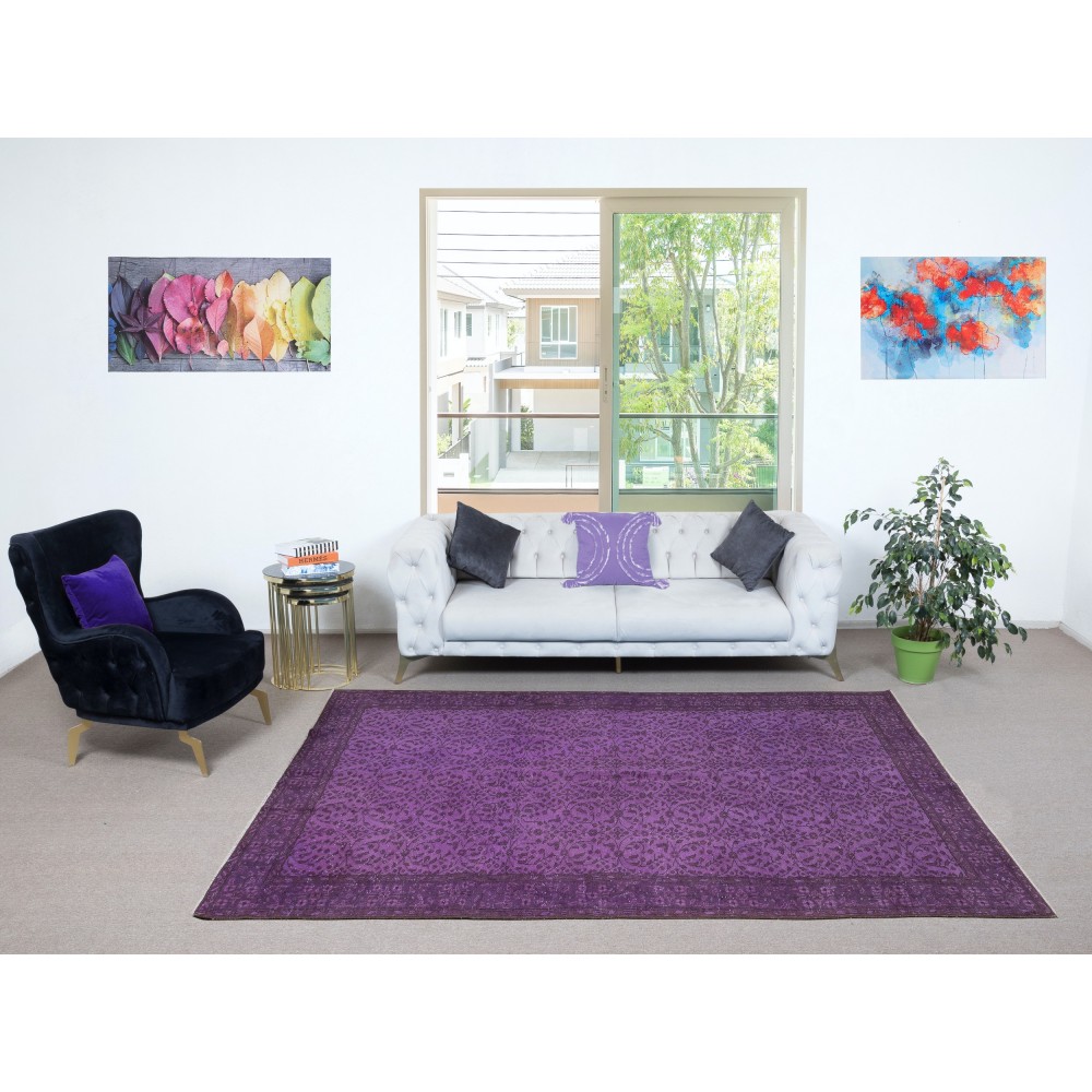 Modern Anti-bacterial Area Rug in Purple, Hand-Made in Turkey
