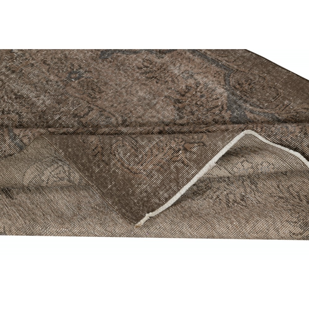 Modern Turkish Floor Rug in Brown Color. Hand Knotted Area Rug for Kitchen and Living Room