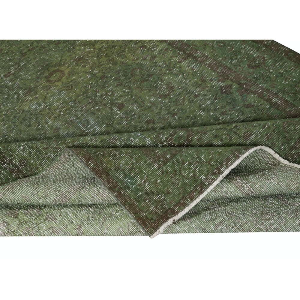 Hand-Knotted Turkish Wool Area Rug in Dark Green. Modern Handmade Floor Covering